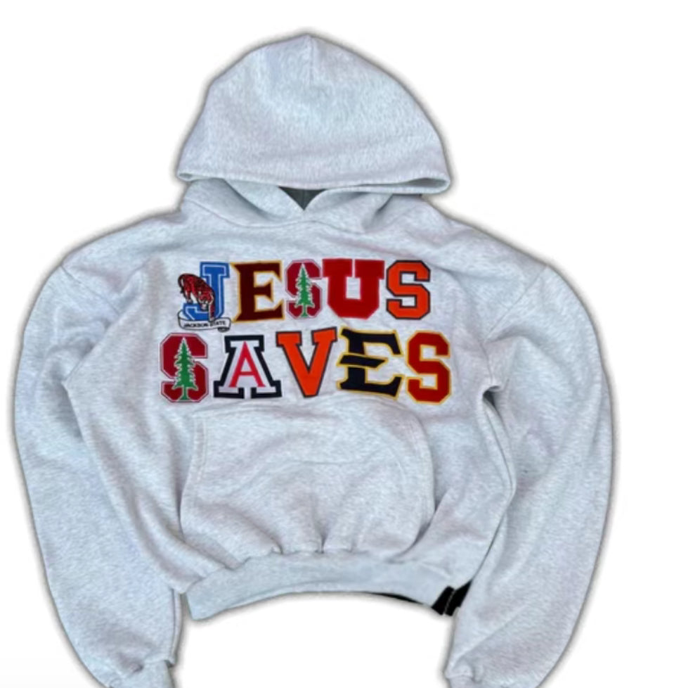 jesus saves grey hoodie